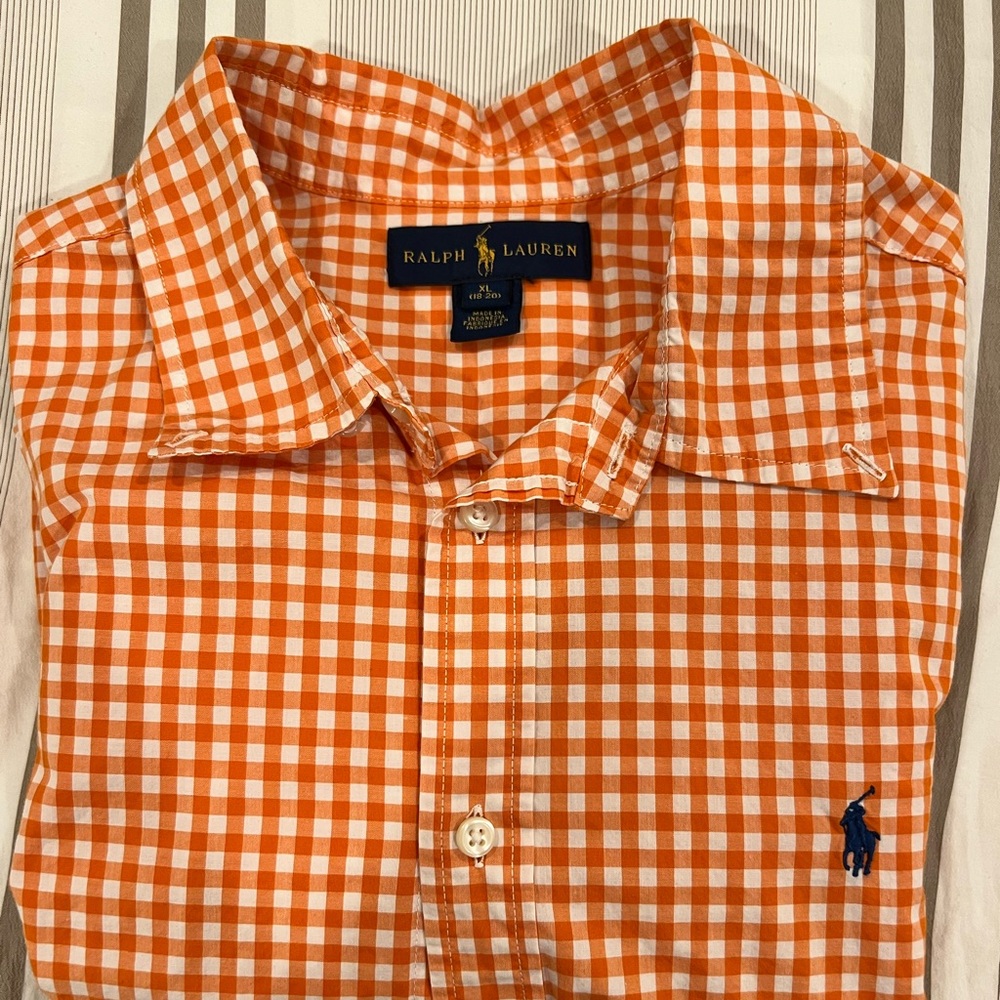 Orange Striped Mens Polo Collared Shirt